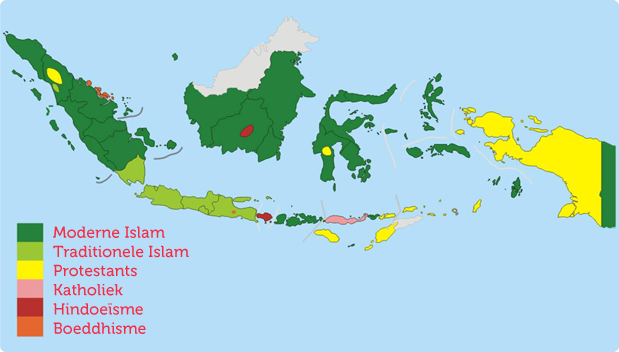 Kaart van religies in Indonesië